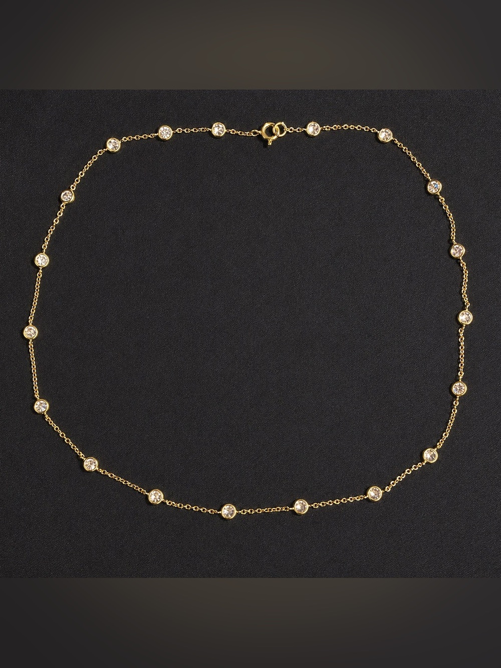 Sterling Silver 925 Gold Overlay CZ Station Necklace 16” Minimalist Layering - Picture 4 of 6